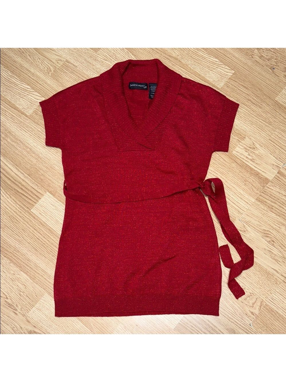Sweater Project Girls Red Metallic Knit Wrap Sweater Dress Holiday Party